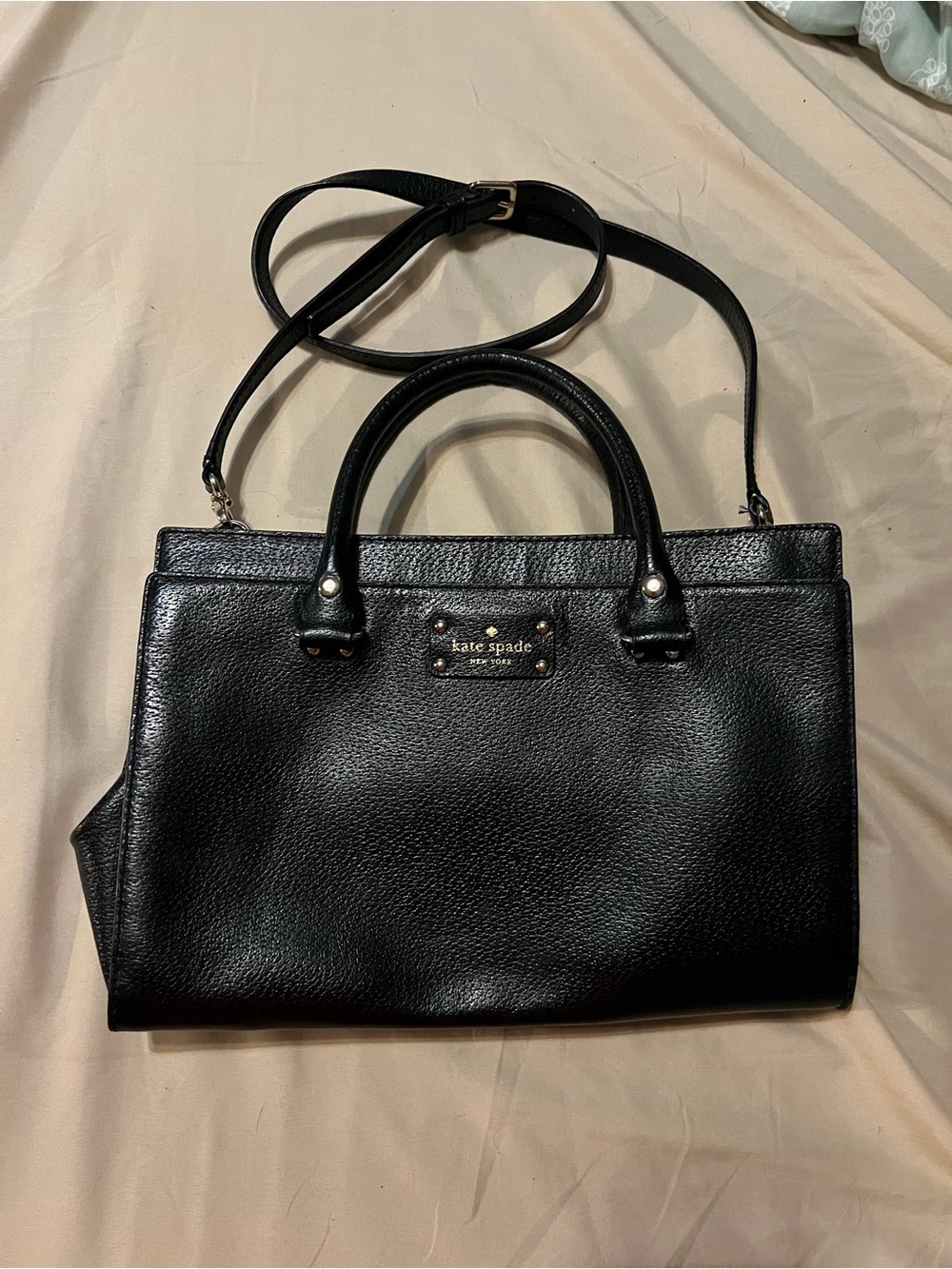 kate spade Black Pebbled Leather Satchel with Removable Strap